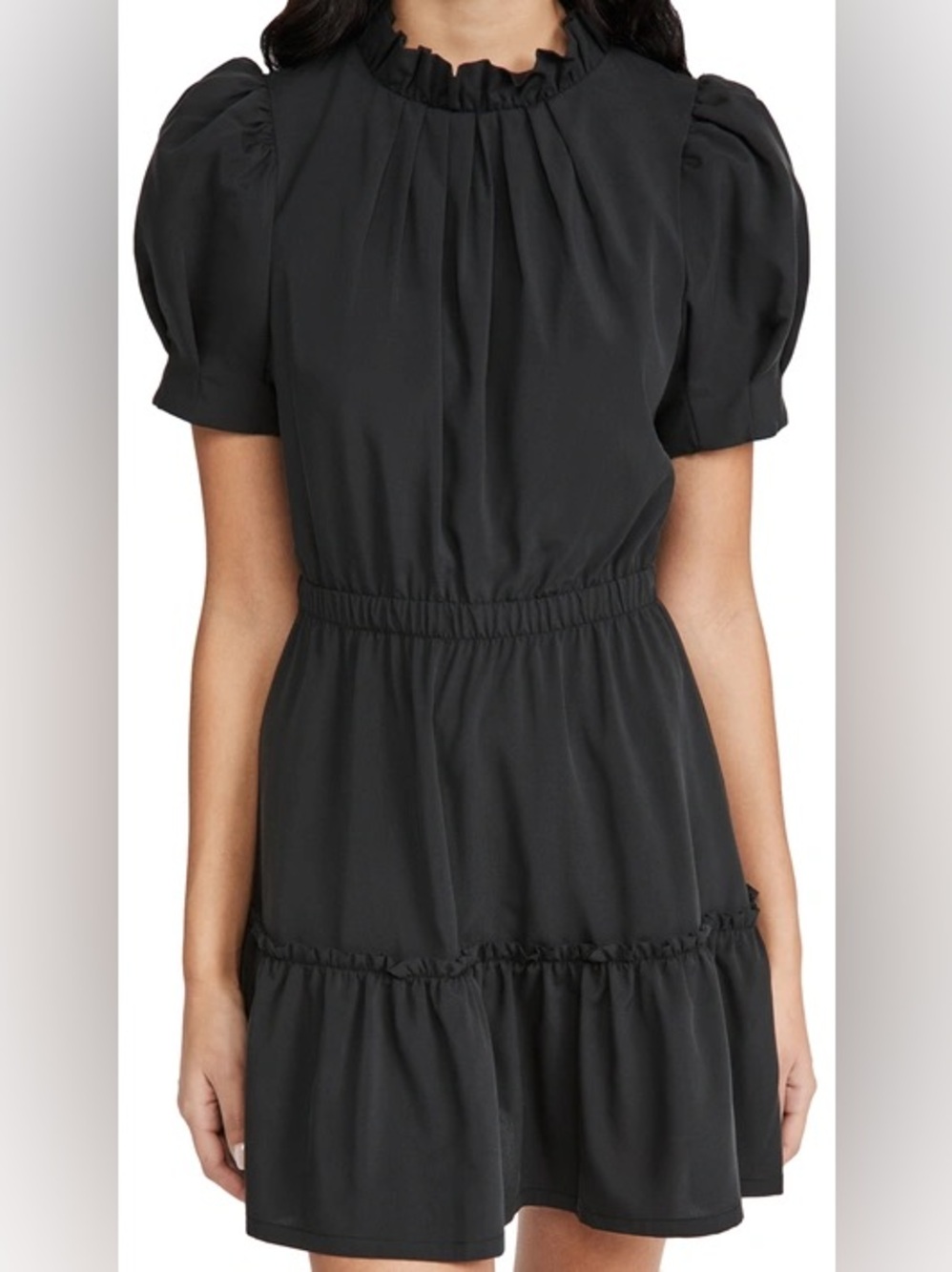 Alice + Olivia Vida Puff Sleeve Ruffle Mini Dress Black Size 4